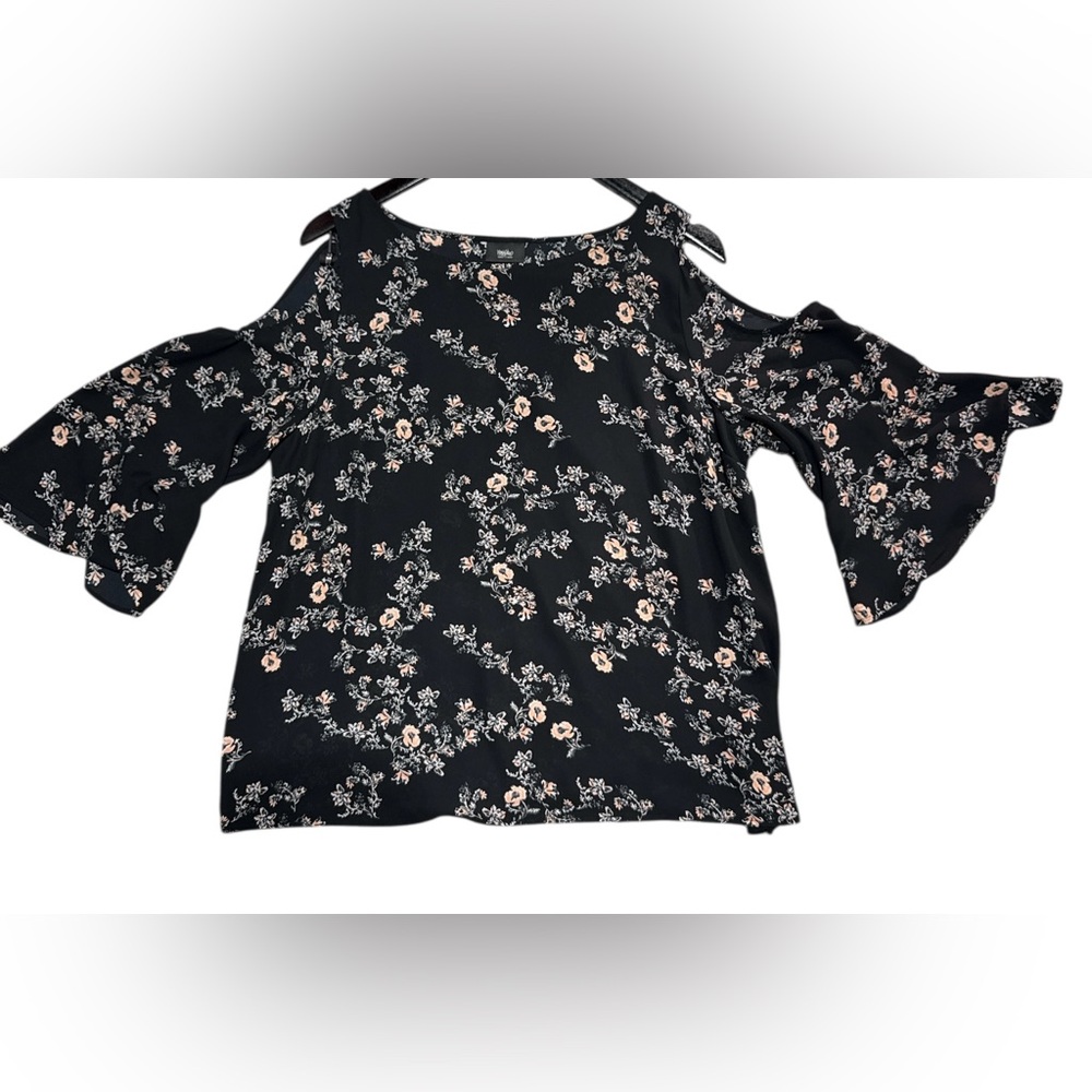 Massimo Black Floral Cold Shoulder Blouse
